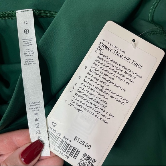 Lululemon Power Thru High Rise Tight Athletic Leggings Everglade Green 12 NWT - Picture 11 of 11